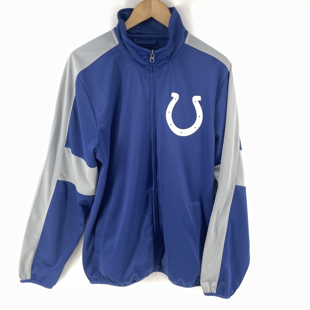 Indianapolis Colts NFL Jacket Men M Blue Full Zip Silky Track Fleece lined